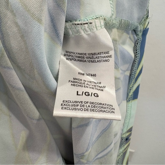 Hang Ten Blue Green Leaf Pattern Long Sleeve Rash Guard Size Large - Picture 7 of 8